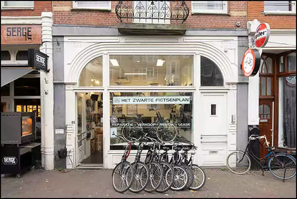 black bikes vondelpark amsterdam storefront