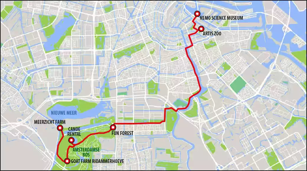 map kids and family self-guided bike tour in amsterdam
